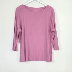 Talbots Bateau Neck Plus Size 2X Pink 3/4 Sleeve 100% Pima Cotton Tee Top